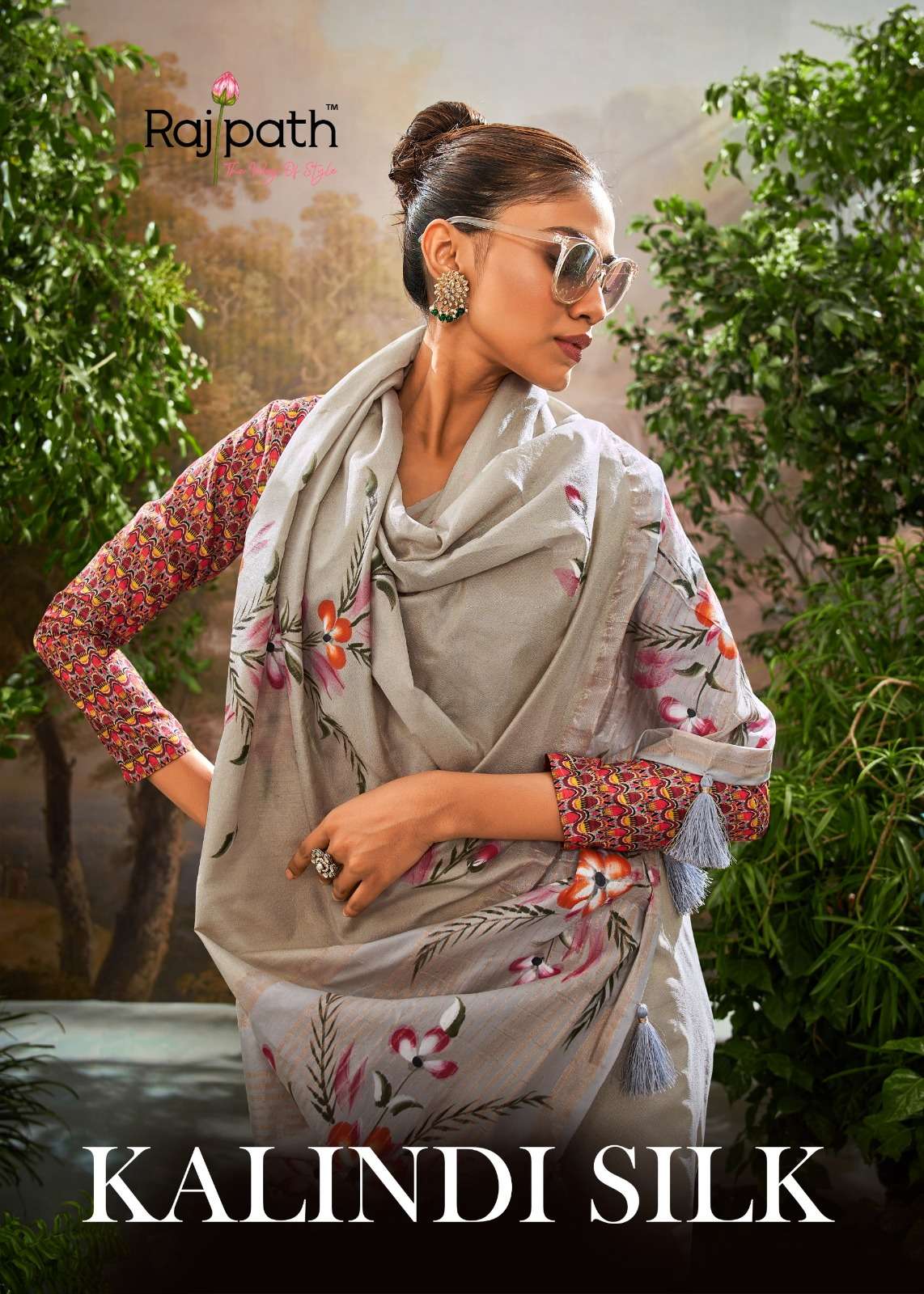 Rajpath Kalindi Linen Tissue Silk Hand Brush Printed fancy s...