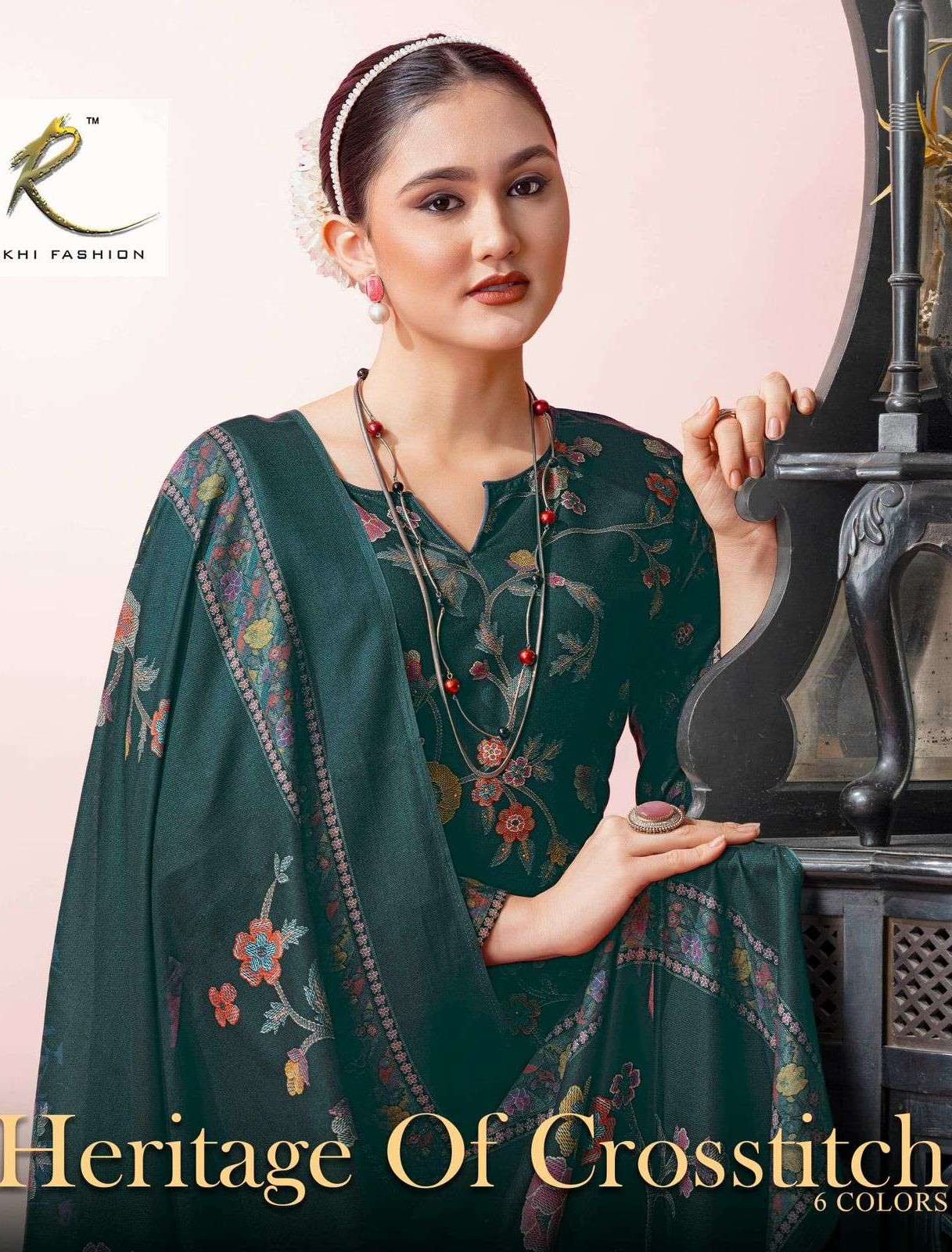 RAKHI FASHION HERITAGE OF CROSSTITCH PASHMINA WINTER SUIT LA...