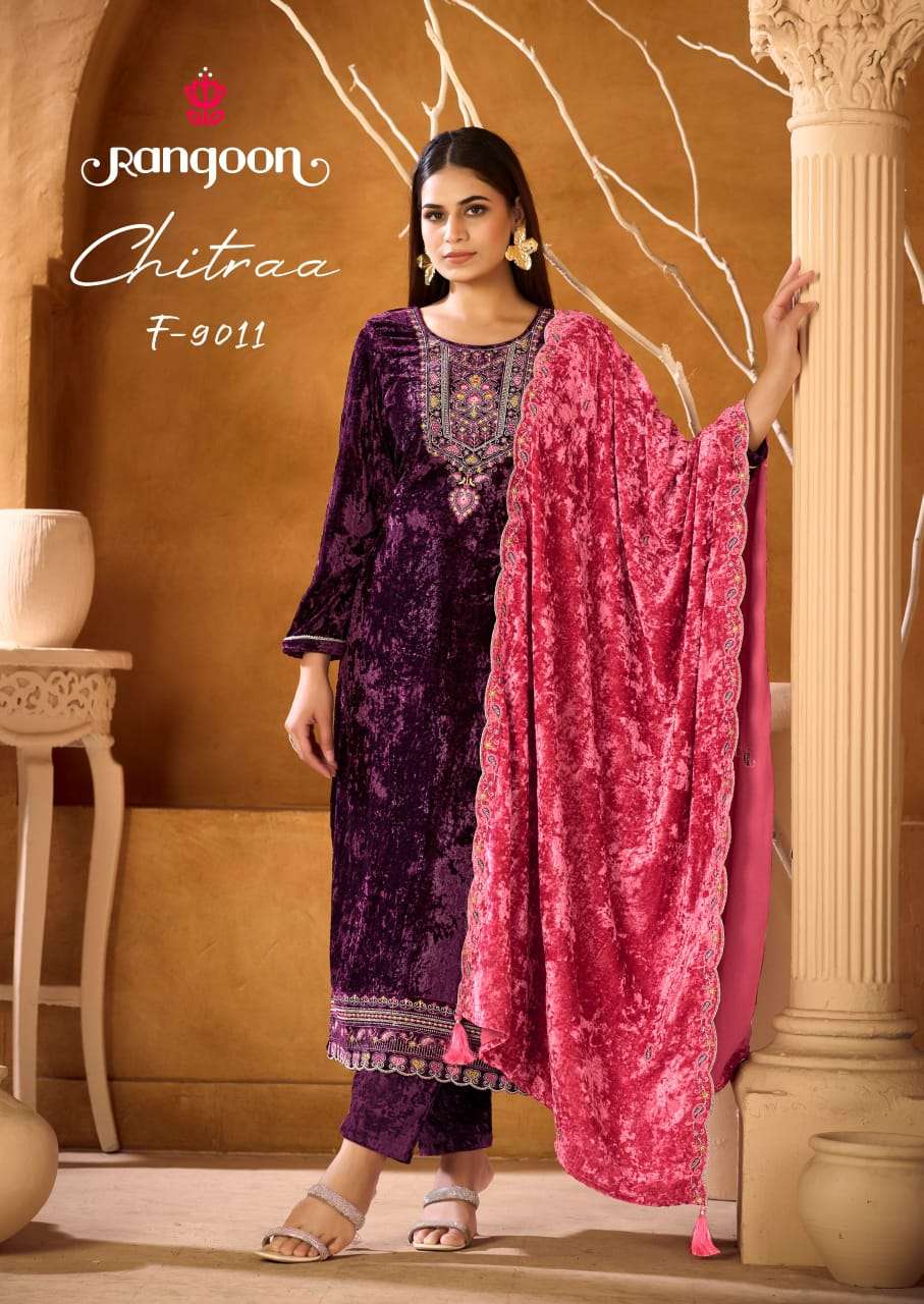 RANGOON CHITRAA MAKHAMAL VELVET WITH WORK SUIT AT SHADI & FE...