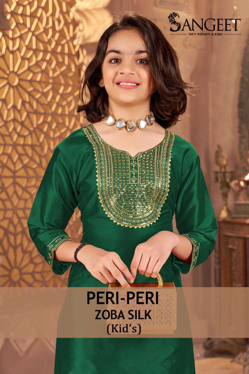 SANGEET PERI PERI KIDS WEAR SILK KURTI PANT SET DAILY OUTFIT...