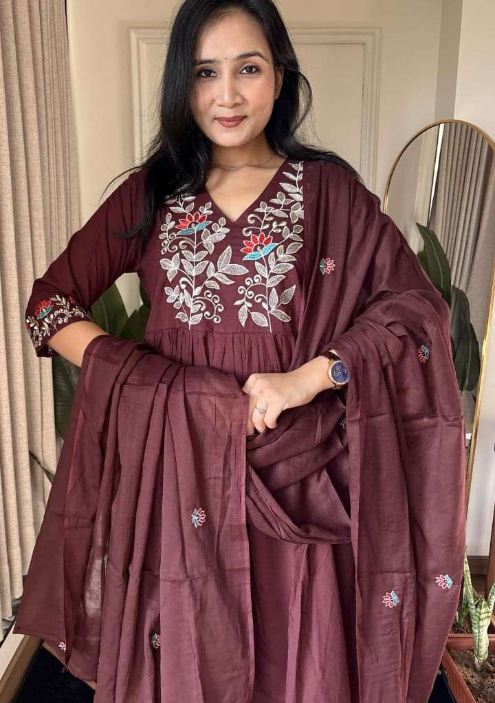 SHOWROOM PIECE COTTON ANARKALI TYPE SUIT PARTY WEAR WHOLESAL...