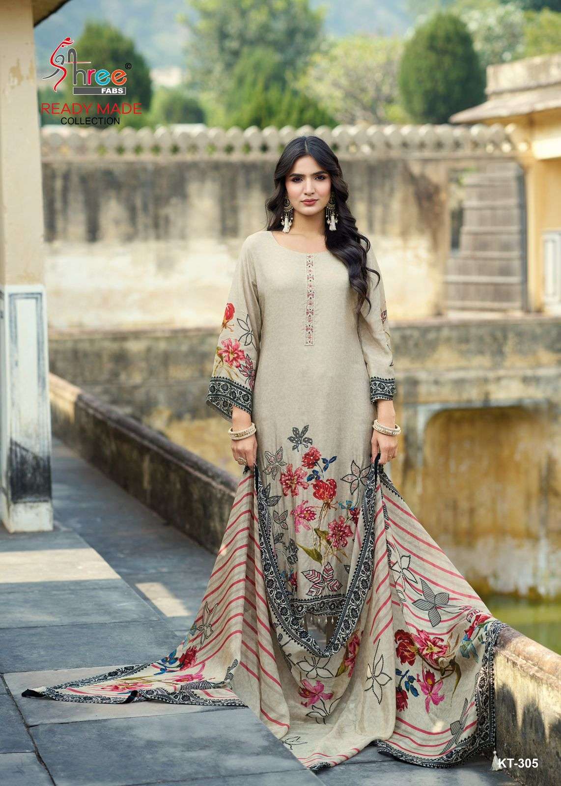 SHREE FABS KT 305 MUSLIN DIGITAL PRINT GRAY SUIT AT FESTIVAL...
