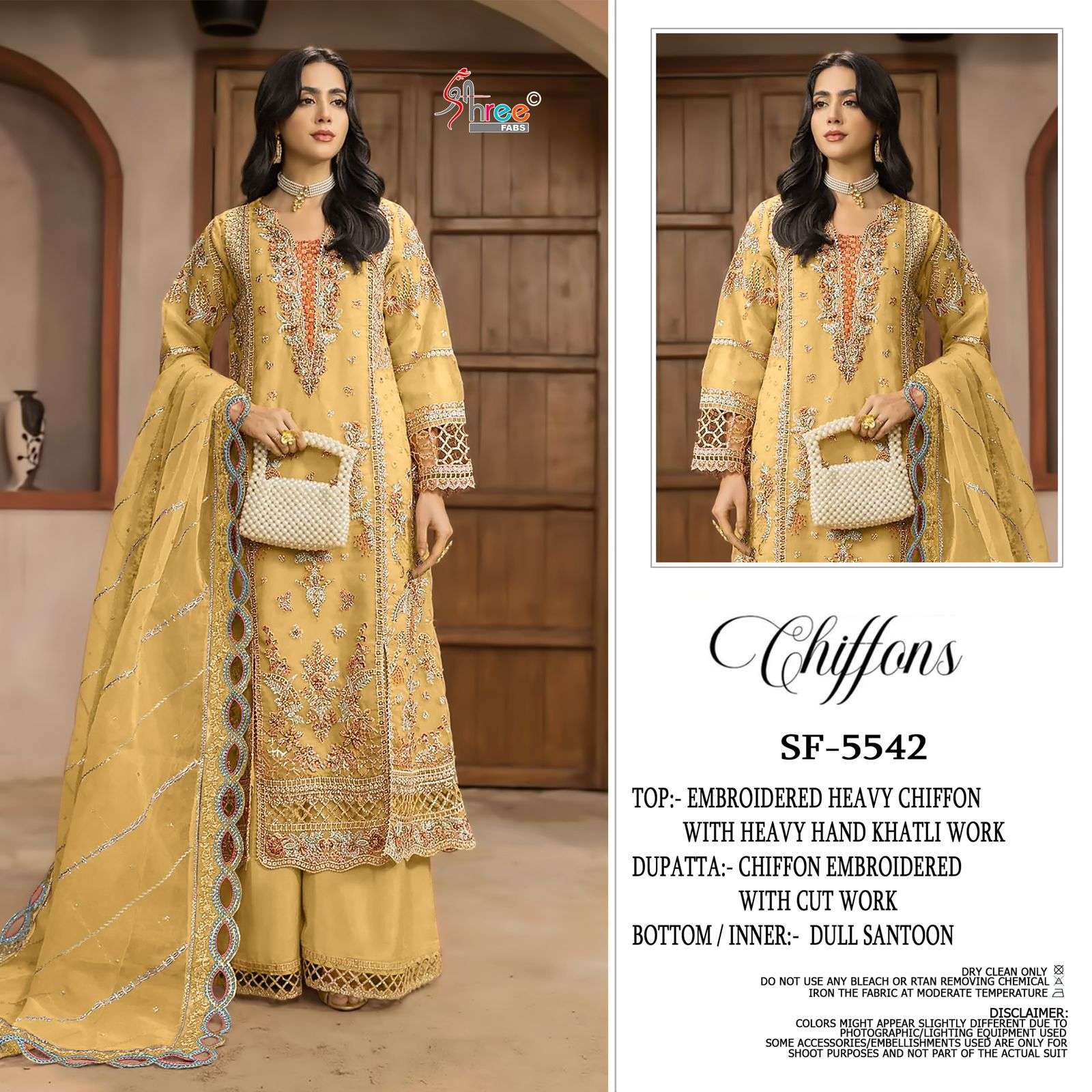 SHREE FABS S 5542 COLOR CHINON HEAVY KHATLI WORK PAKISTANI S...