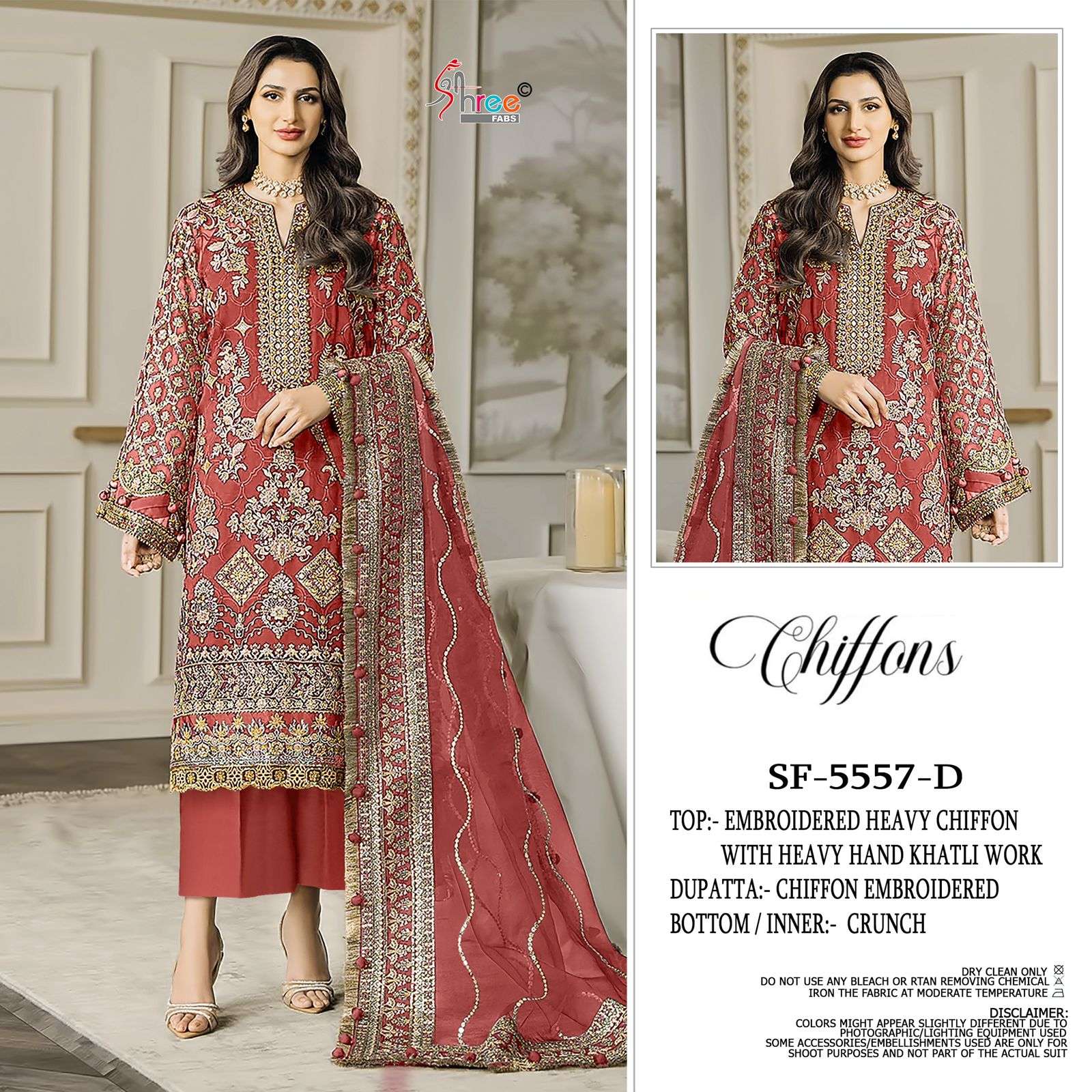 SHREE FABS S 5557 COLOR CHIFFON KHATLI WORK SHADI WEAR PAKIS...