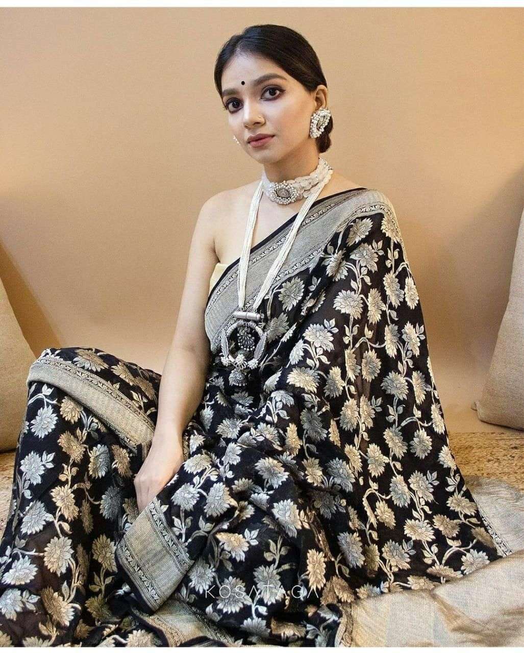 SILK CLOTH RICH PALLU BLACK SAREE SILVER PRINT PARTY WEAR KP...