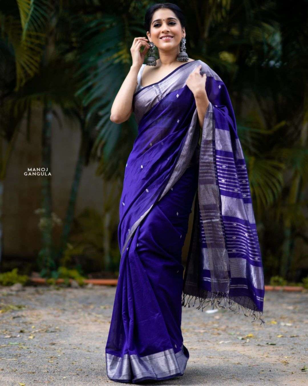 SILK CLOTH RICH PALLU & JACQUARD SILVER DESIGN BLUE SAREE PA...