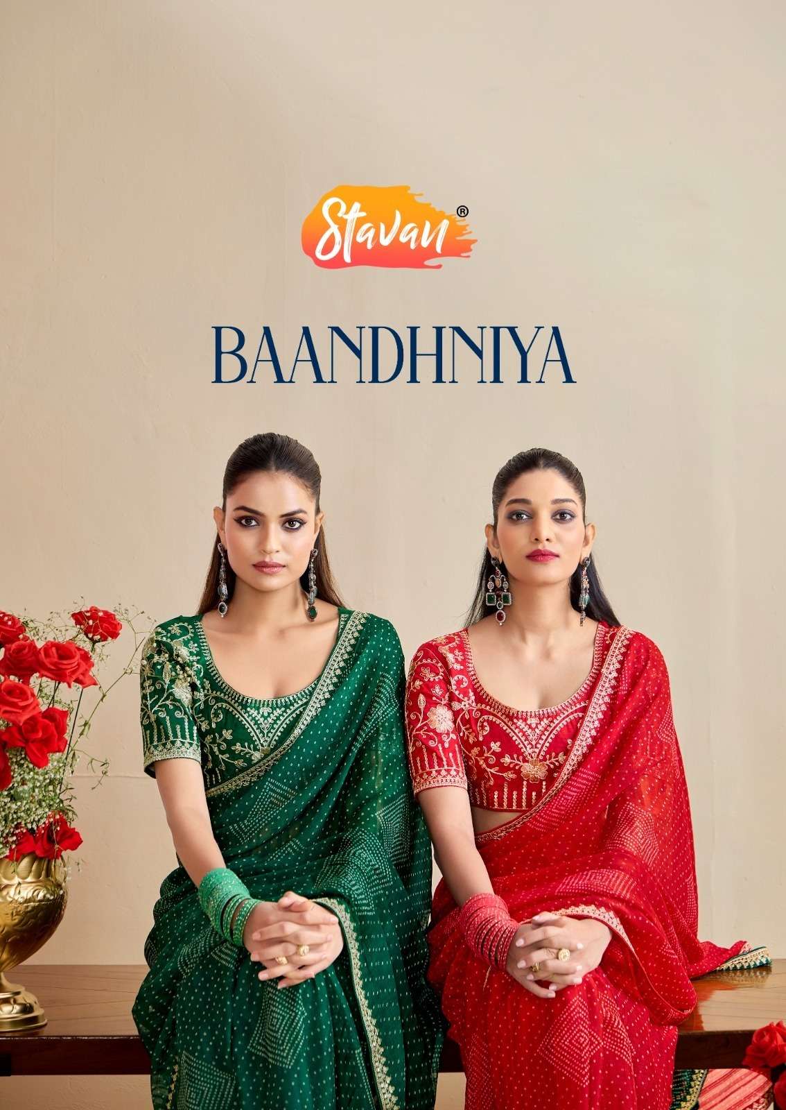 Stavan Bandhniya Embroidery work Border Georgette fabric fan...