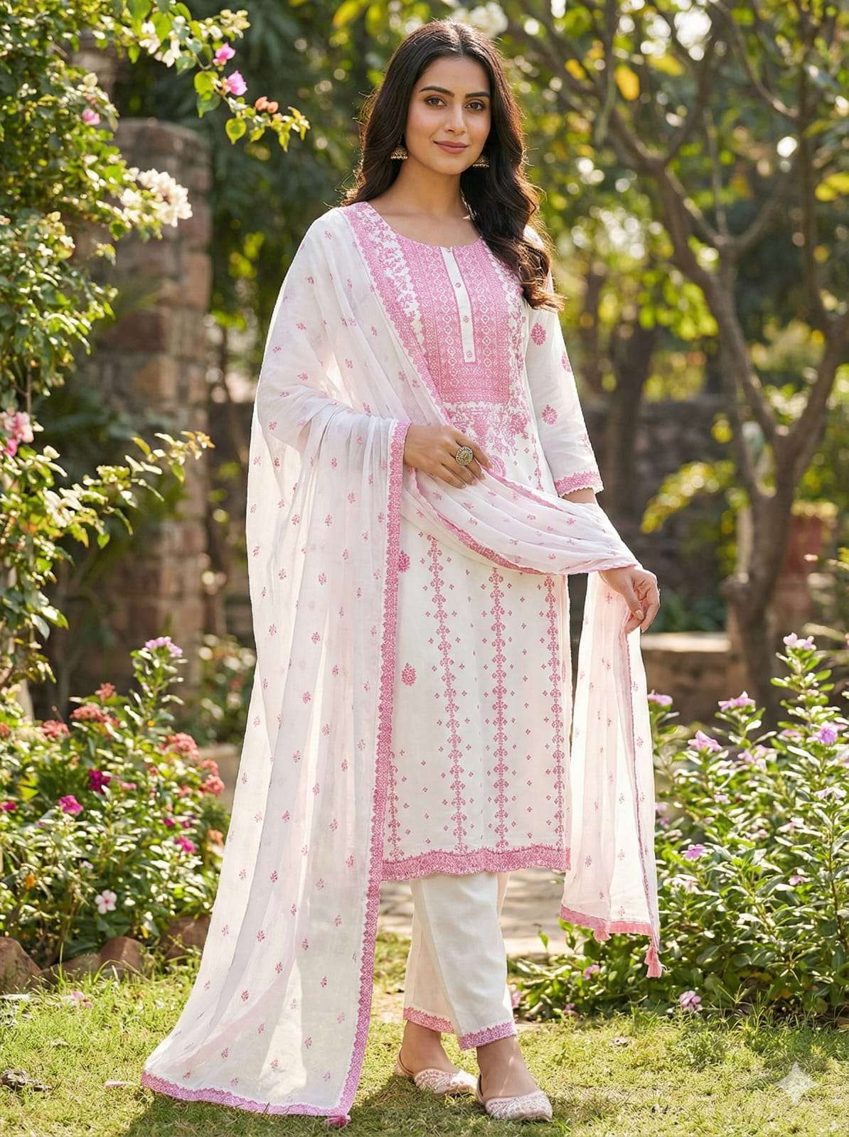 STRAIGHT CUT ALLOVER PRINT WHITE DESIGNER SUIT TO GIRLS DEAL...