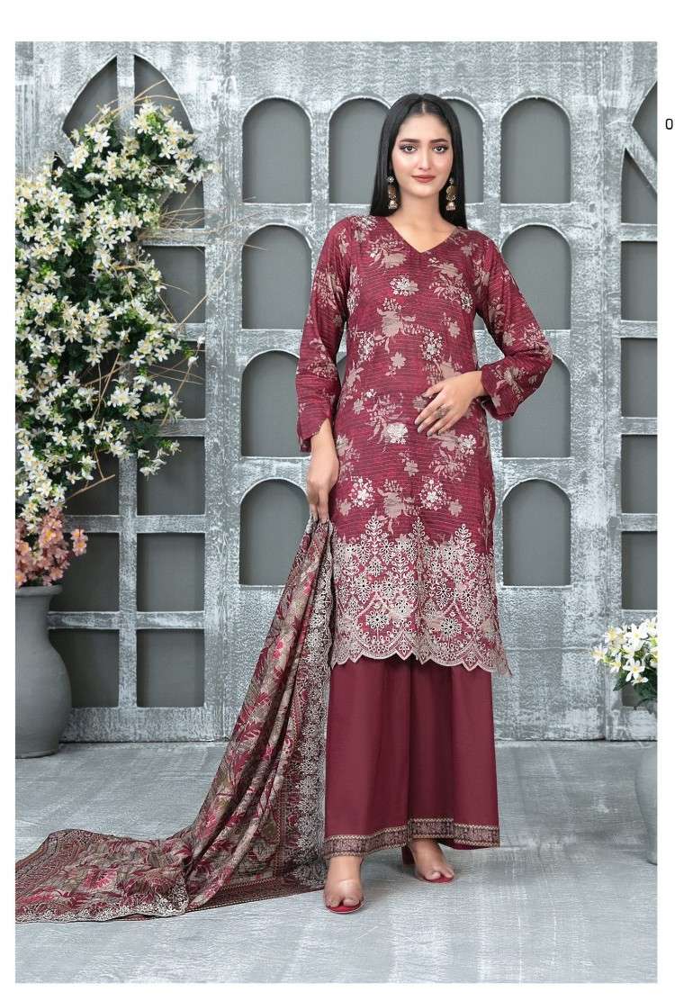 TAWAKKAL SAESHA SLUB LAWN EMBROIDERY WORK PAKISTANI DRESS EI...