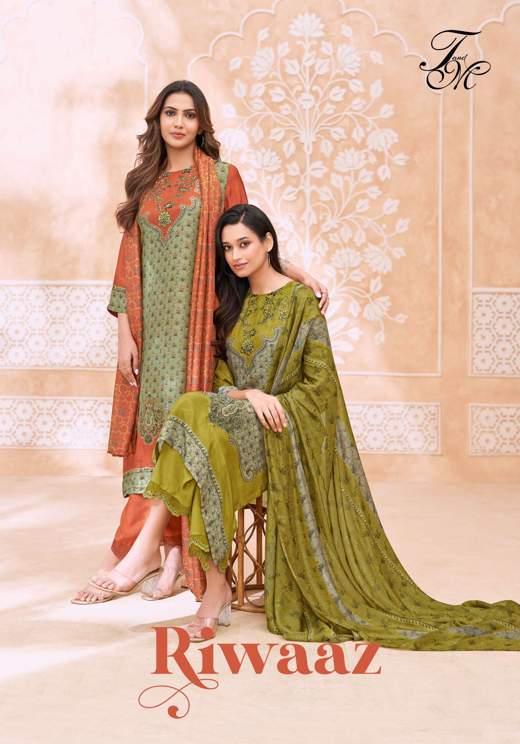 T&M RIWAAZ PURE SILK PRINT HANDWORK SALWAR SUIT WEAR WHOLESA...