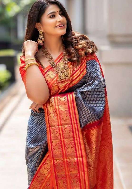 TRADITIONAL TO INDIAN ALL FESTIVAL SILK ORANGE & GRAY COLOR ...