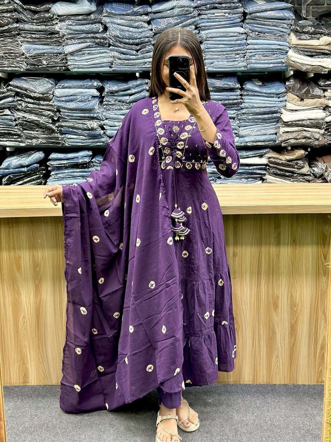TRENDING NECK DORI ANARKALI SUIT WITH COTTON FABRIC BUY SURA...