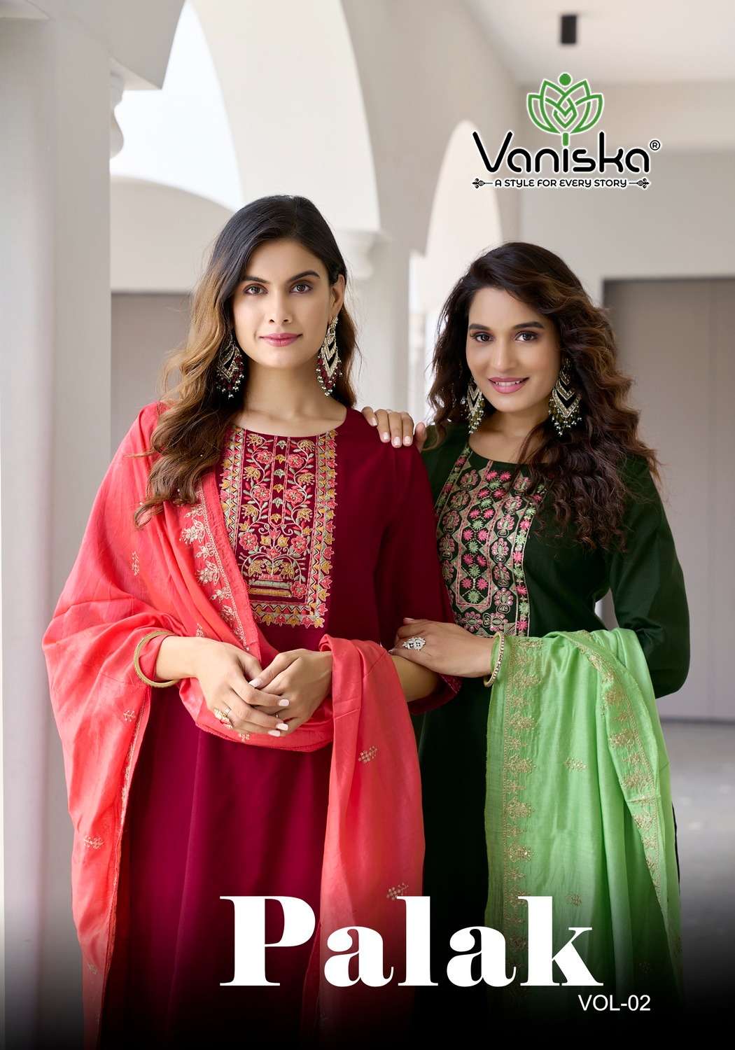 VANISKA PALAK VOL 2 STRAIGHT CODING WORK STITCHED KURTI PANT...