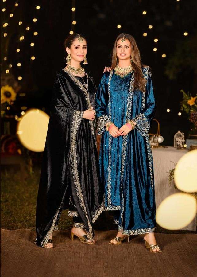 VARAA FAB GULBANA VOL 2 VELVET WITH DISCHARGE WORK SUIT SHAD...