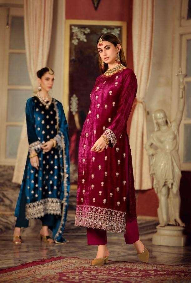 VARAA FAB GULL AHMED VOL 3 VISCOSE VELVET WITH HEAVY WORK SA...
