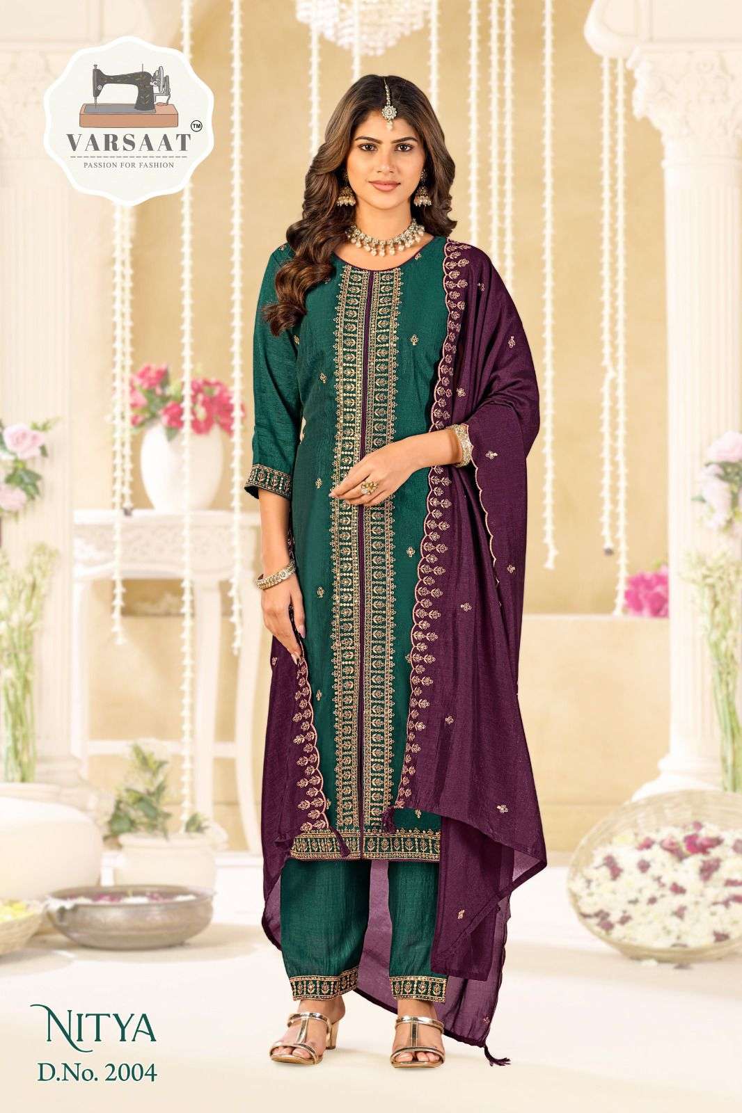 VARSAAT NITYA HIGH BRAND READYMADE SILK KALI DESIGN SUIT TEX...