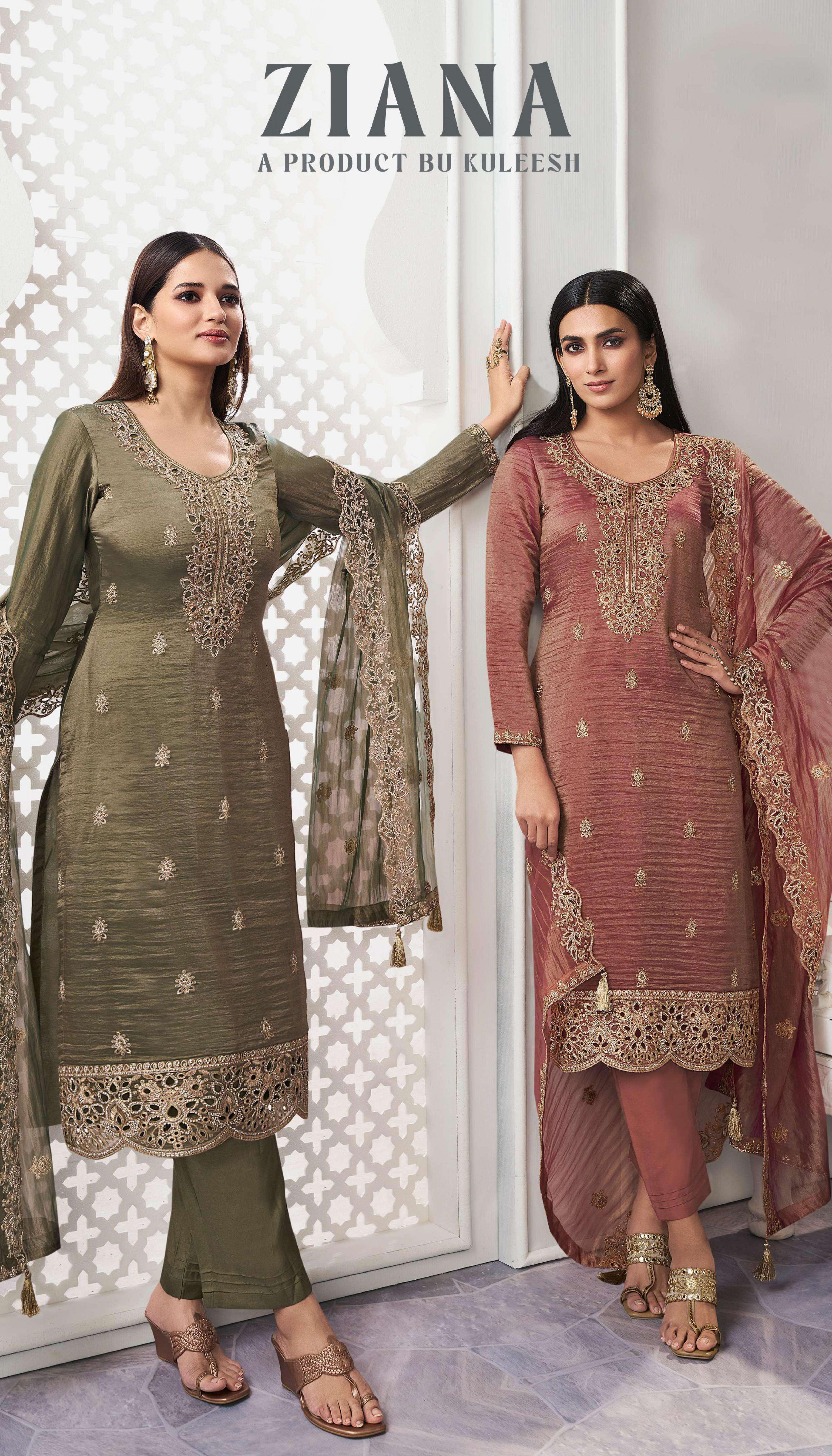 Vinay Fashion Kuleesh Ziana Soft gold Silk Designer  Dress M...