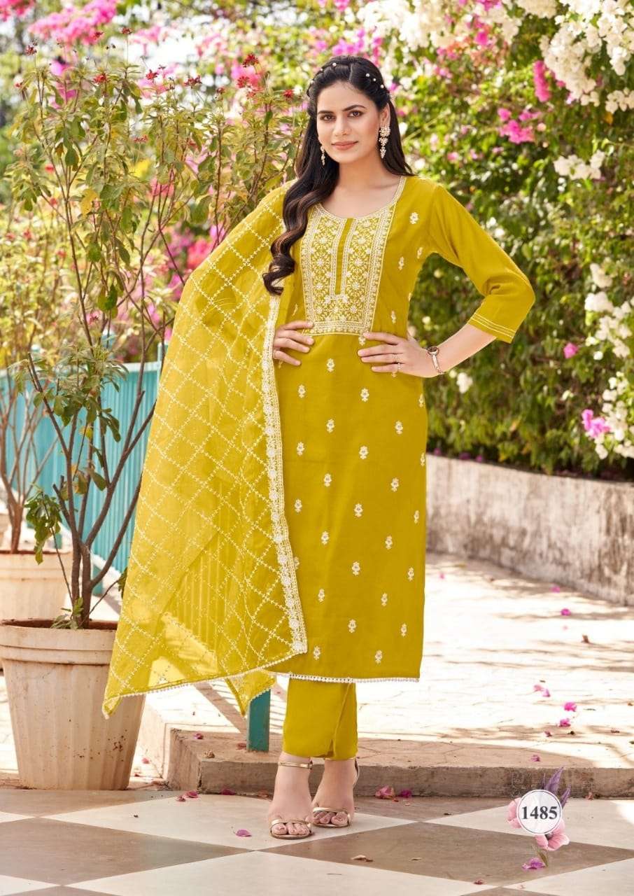 VL 1485 INDIAN TRADITIONAL OUTFIT SILK COTTON DESIGN SUIT WE...