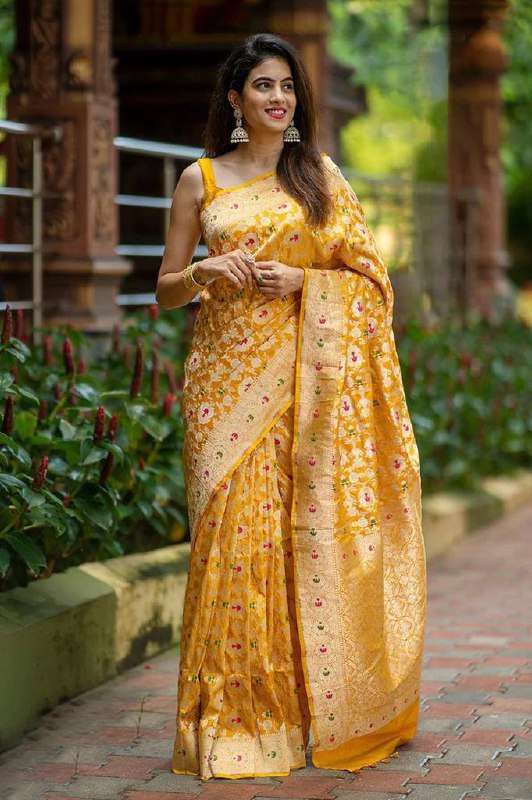 WEDDING HALDI FUNCTION GOLDEN PRINT YELLOW SAREE BUY DEALER ...