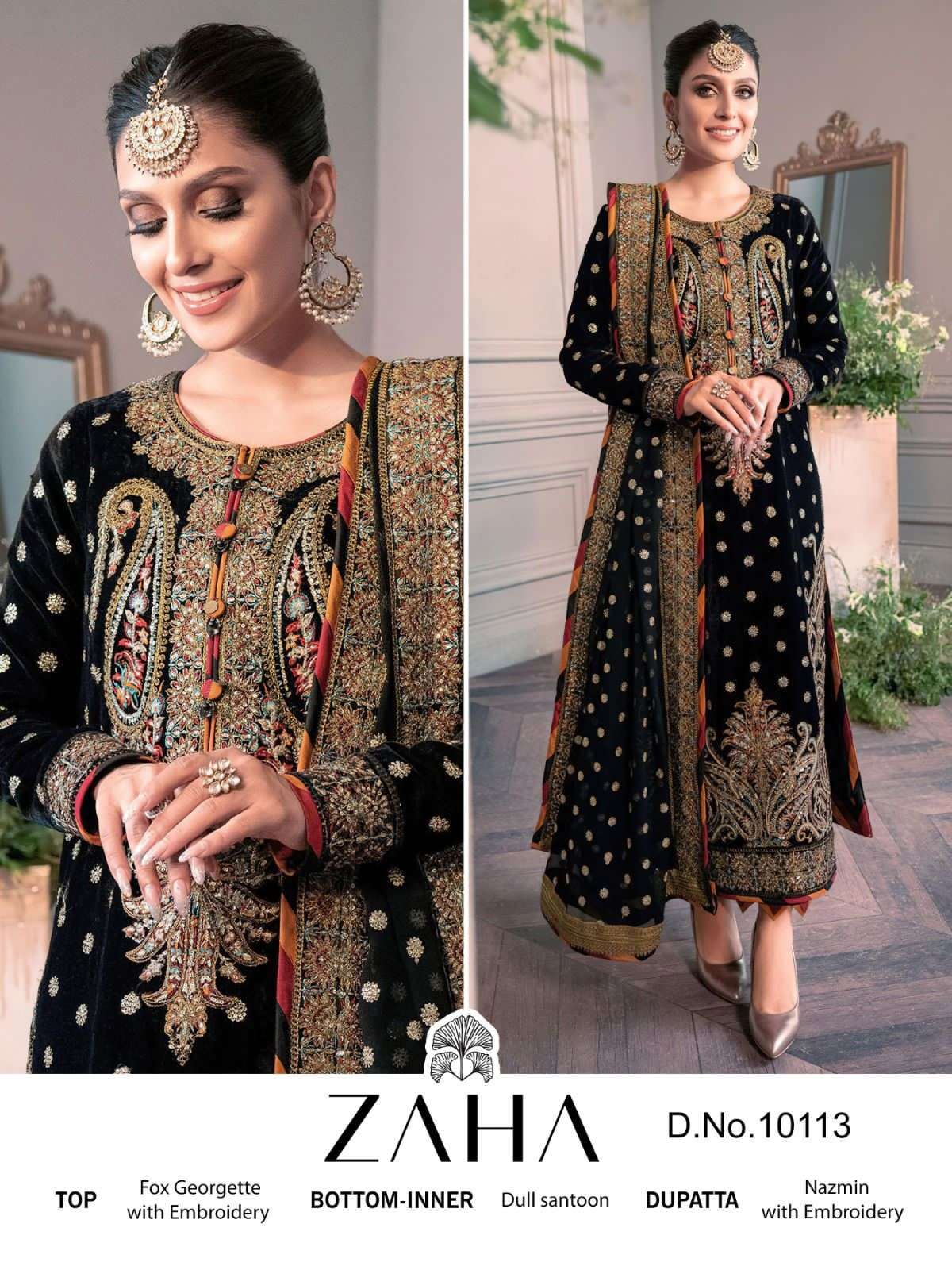 ZAHA 10113 PAKISTANI ACCTRESS OUTFIT HEAVY EMBROIDERY BLACK ...