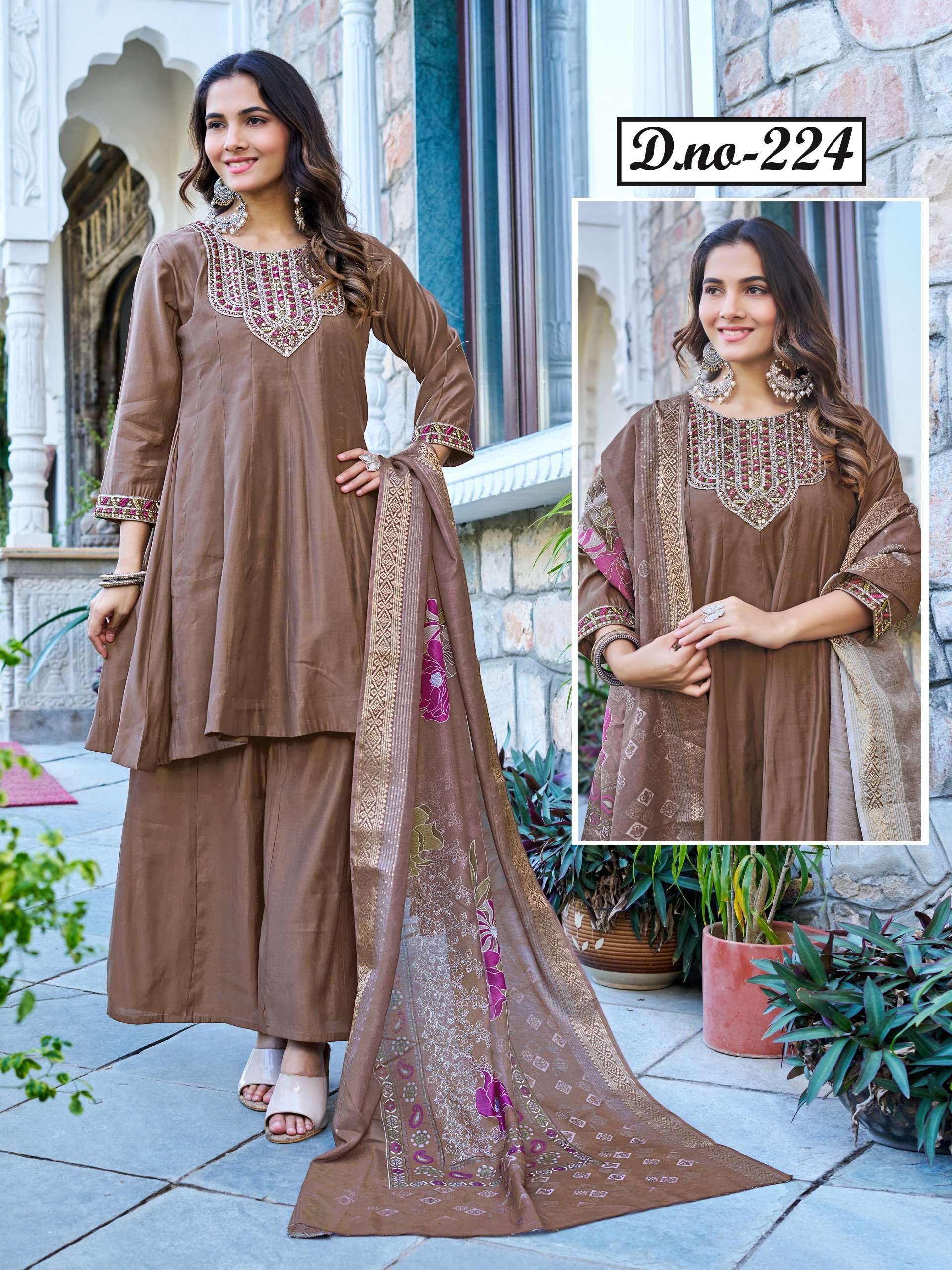 224 & 225 COTTON KHATLI WORK SHARARA SUIT COMBO PRICE IN SUR...