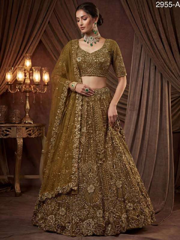 2955 RECEPTION BRIDAL OUTFIT THREAD MOTI WORK LEHENGA CHOLI ...