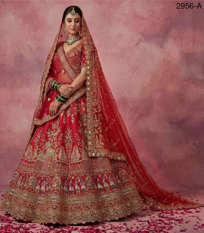 2956 WEDDING BRIDAL WEAR JAIPUR HEAVY WORK LEHENGA CHOLI DOU...