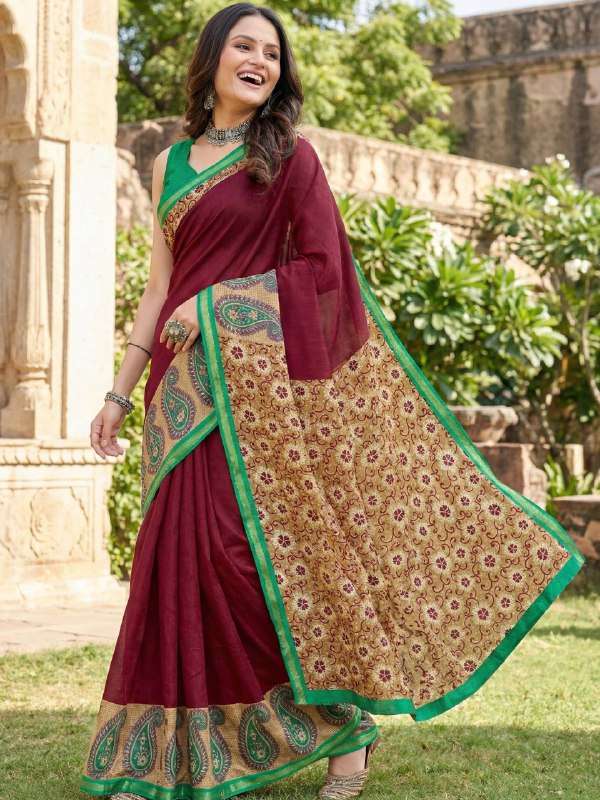 73 SUDHA ZARI BODAR BLOCK PRINT COTTON SAREE WITH BLOUSE DAI...