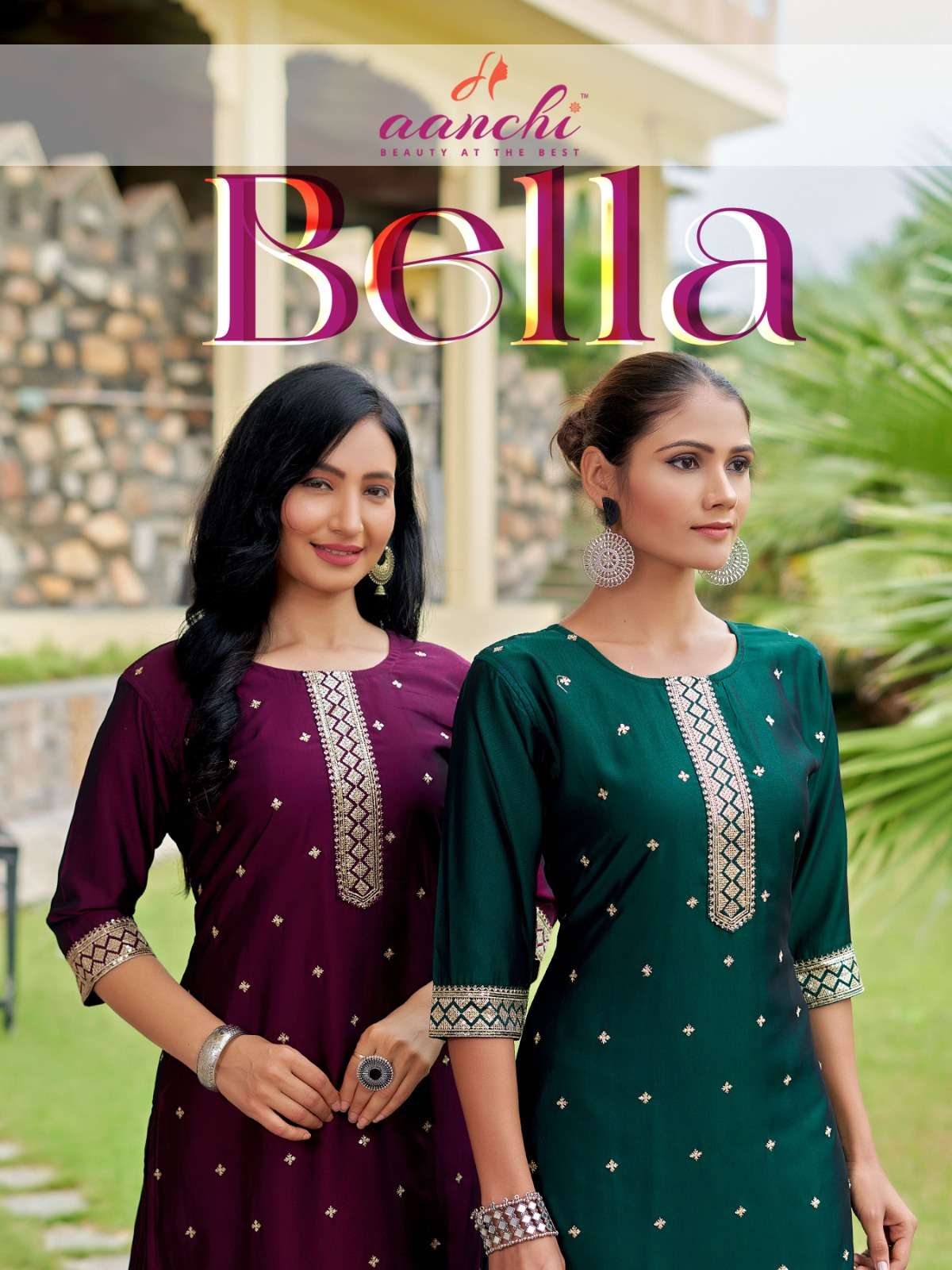 AANCHI BELLA STRAIGHT CUT BUTTI DESIGN KURTI CATALOGUES REGU...