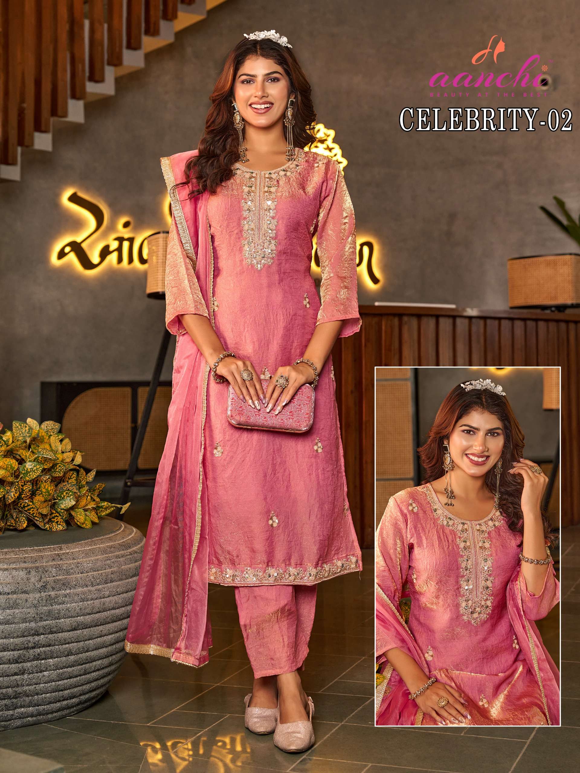AANCHI CELEBRITY 01 TO 04 SILK READYMADE SUIT FANCY ORGANZA ...