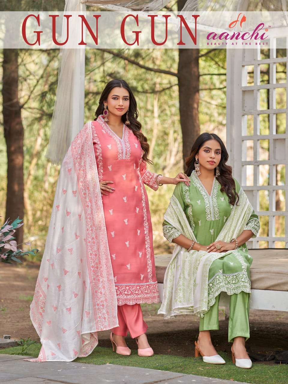 AANCHI GUN GUN MUL CHANDERI DESIGNER KURTI SUIT REGULAR WEAR...