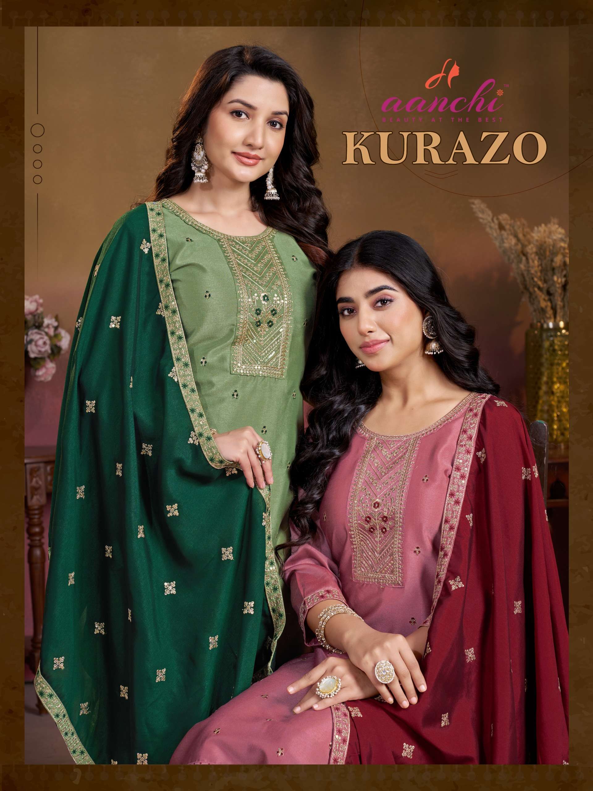 AANCHI KURAZO CRYSTAL SILK 3 PCS STRAIGHT SUIT CATALOGUE WHO...