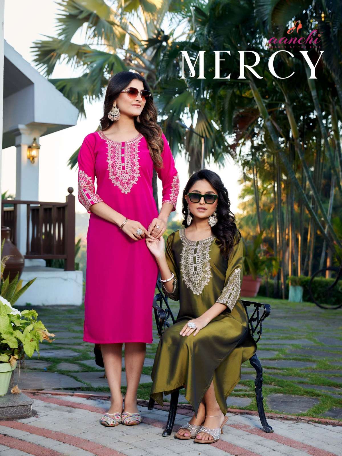 AANCHI MERCY STRAIGHT CUT KURTI  WITH NECK & SLEEVES EMBROID...