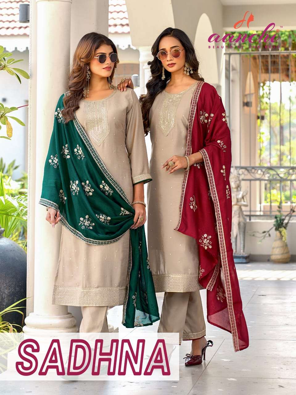 AANCHI SADHNA READY TO WEAR SILK DESIGNER 3 PCS STRAIGHT CUT...