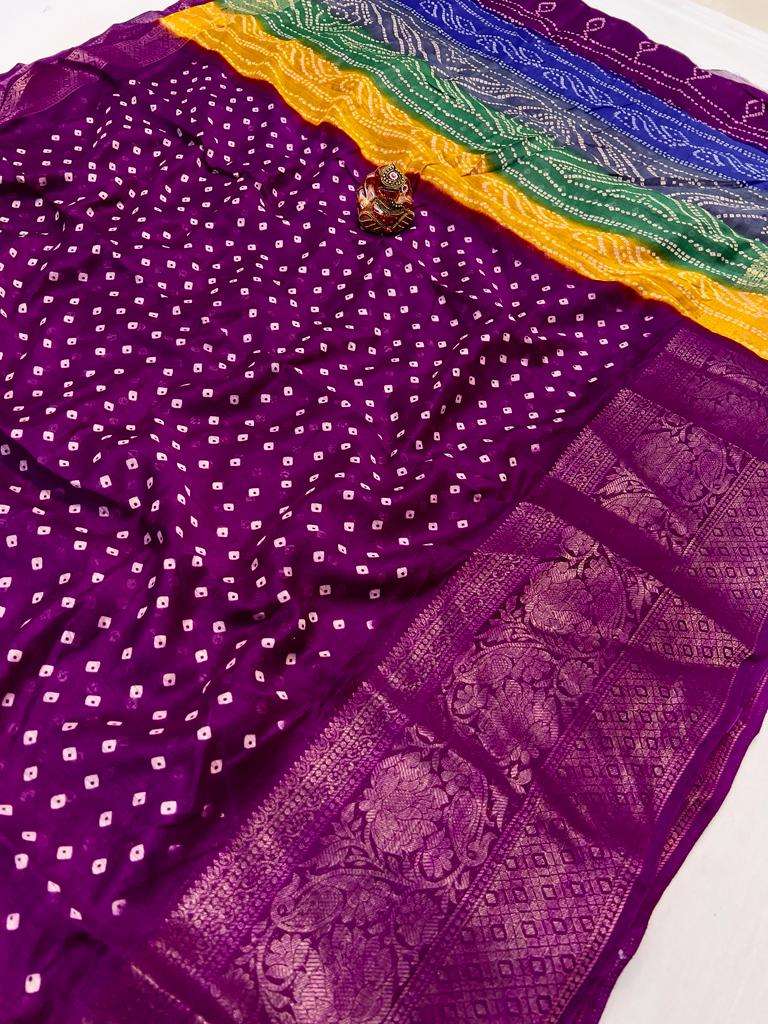 Aasha High in Demand Bandhej Beautiful Jacquard Weaving Gold...
