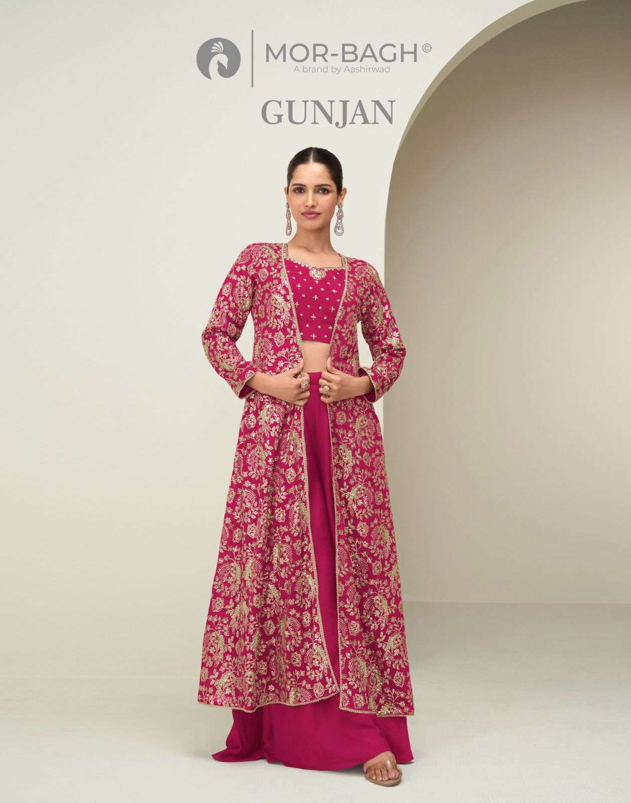 AASHIRWAD CREATION GUNJAN READY TO WEAR SILK SHRUG BLOUSE WI...