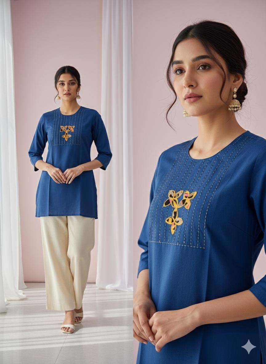 AB DHABU COTTON SHORT TUNIC AT JEANS AND PALAZO KURTI SET SH...