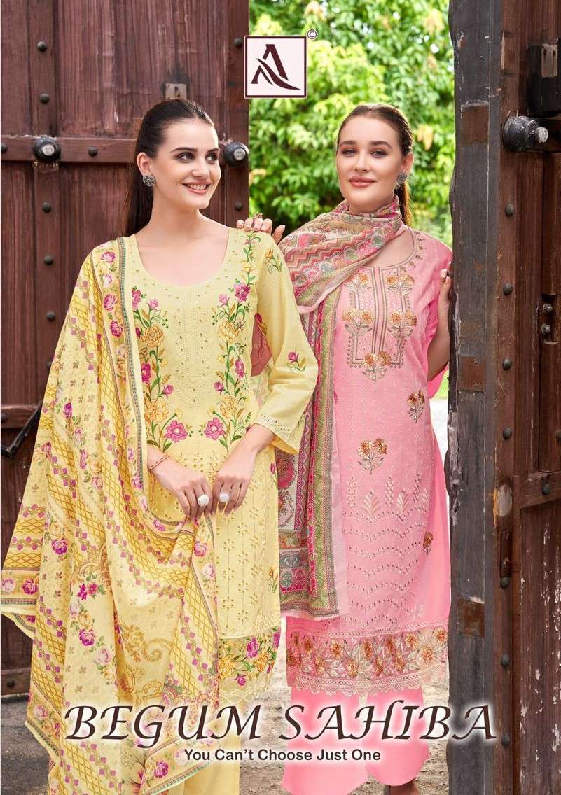 ALOK SUIT BEGUM SAHIBA LAWN PAKISTANI EMBROIDERY SUIT COLLEC...