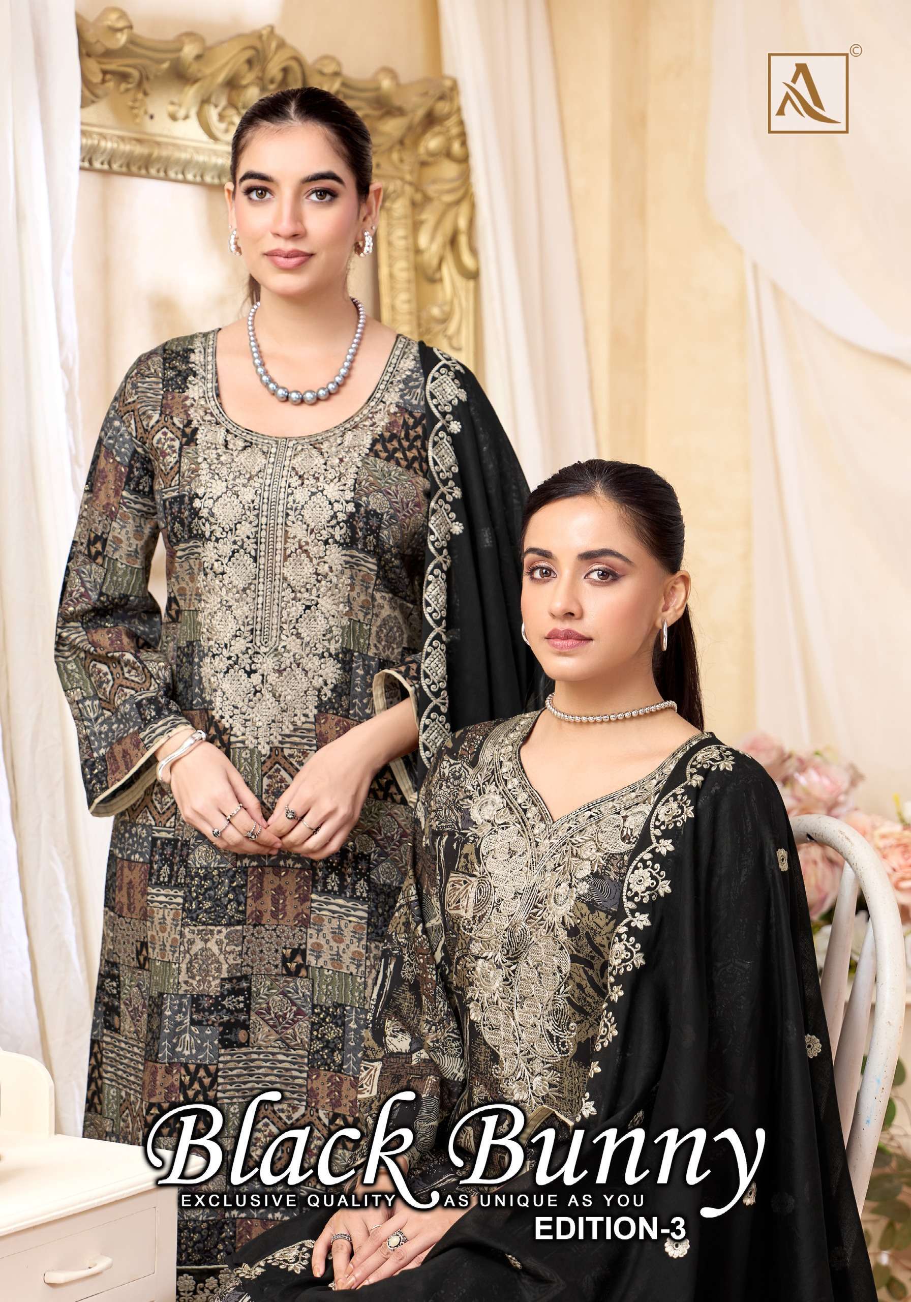 ALOK SUIT BLACK BUNNY VOL 3 RAYON FOIL PRINT PAKISTANI STYLE...