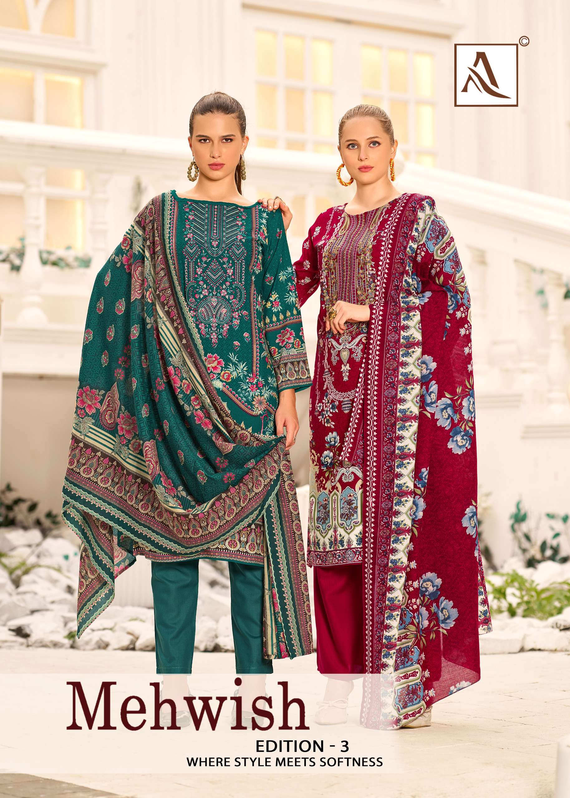 ALOK SUIT MEHWISH VISCOSE RAYON PRINT FANCY WORK SALWAR KAME...