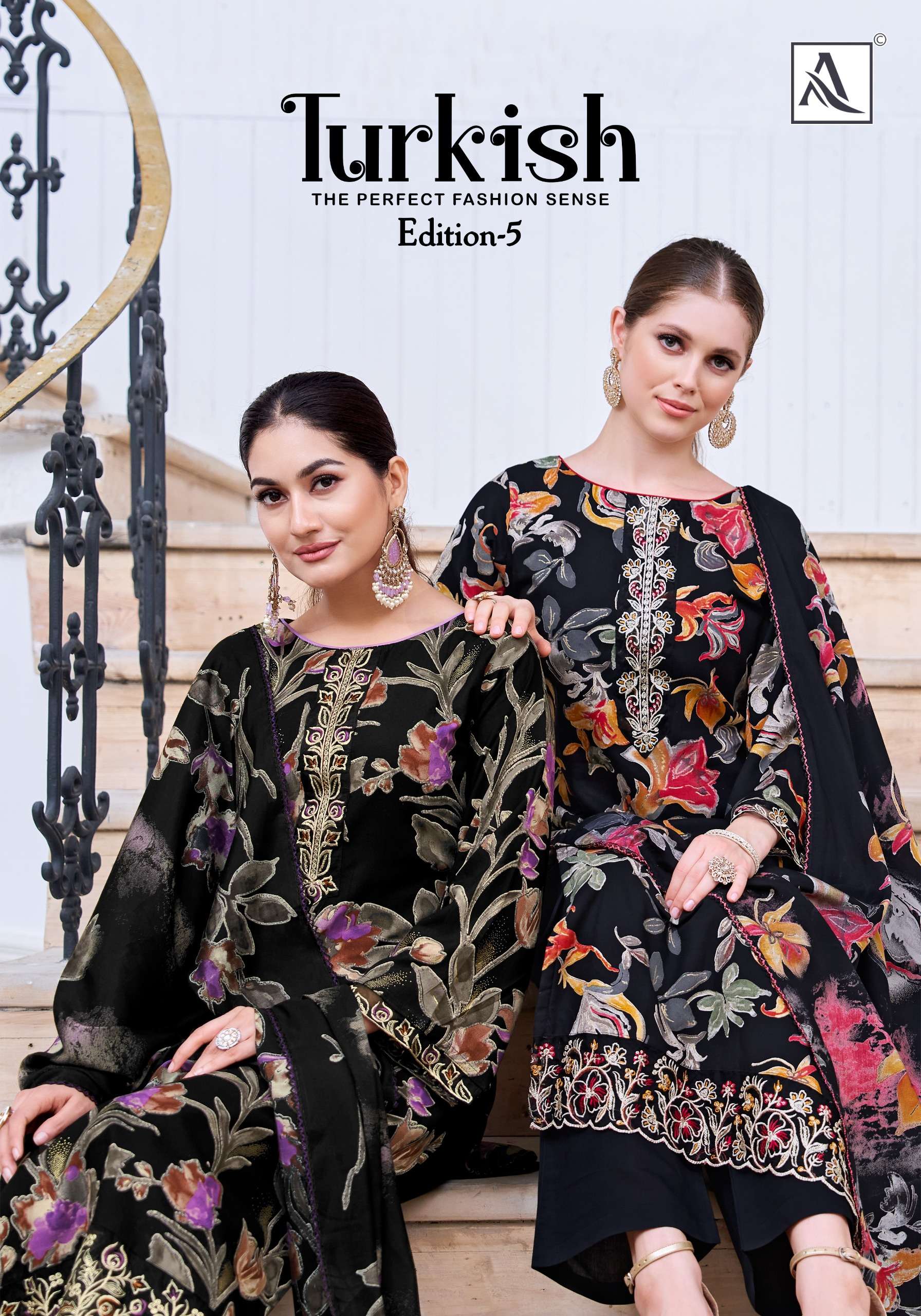 ALOK SUIT TURKISH VOL 5 HIT CLOTHING BRAND RAYON PRINT BLACK...