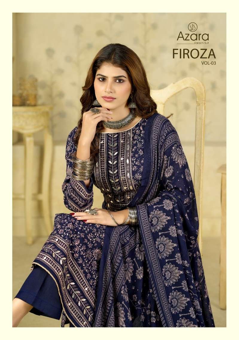 AZARA FIROZA VOL 3 VISCOUSE HEAVY RAYON PRINT SALWAR SUIT CA...