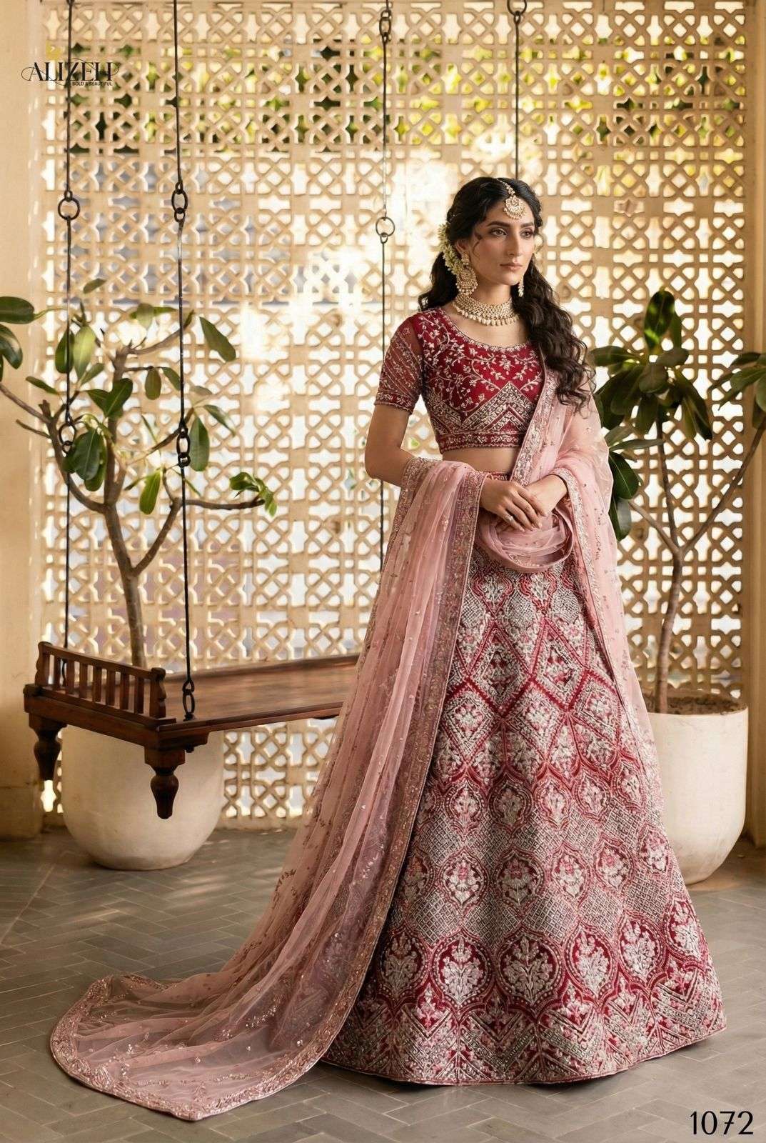 ALIZEH  1072 HEAVY BUTTERFLY NET LEHENGA WITH DULL SANTOON I...