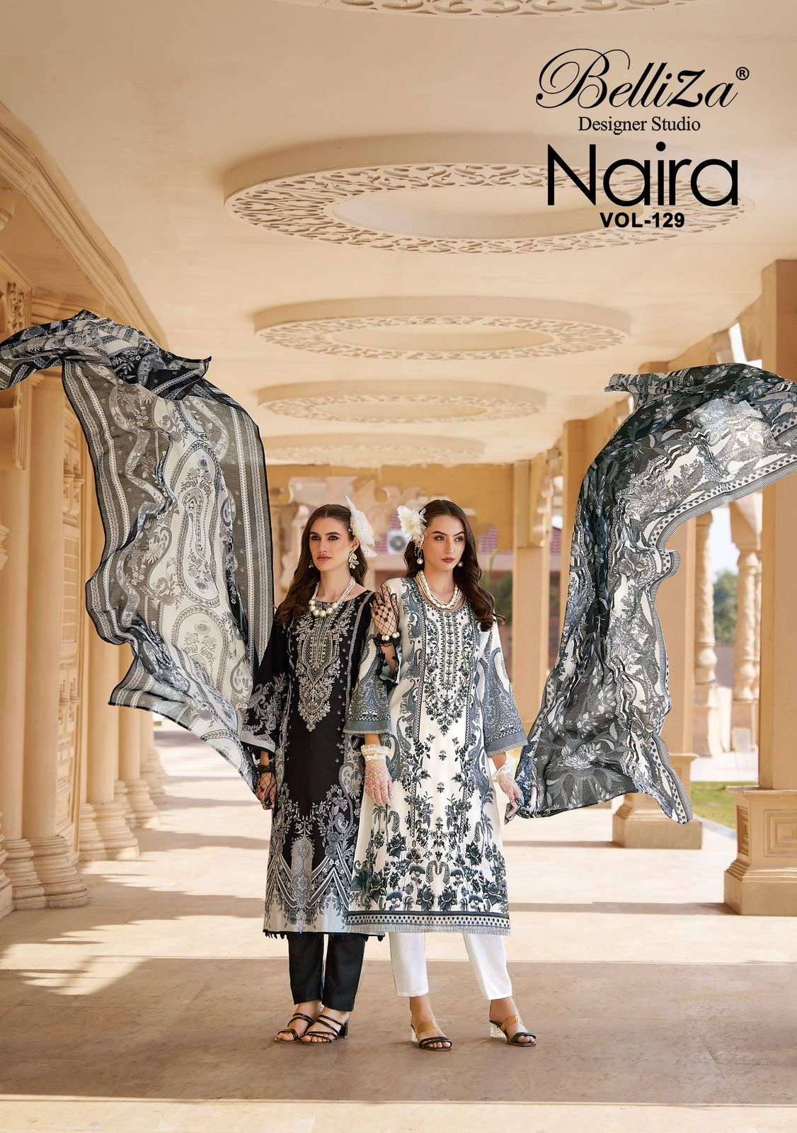 BELLIZA DESIGNER STUDIO NAIRA VOL 129 COTTON FABRIC BLACK AN...