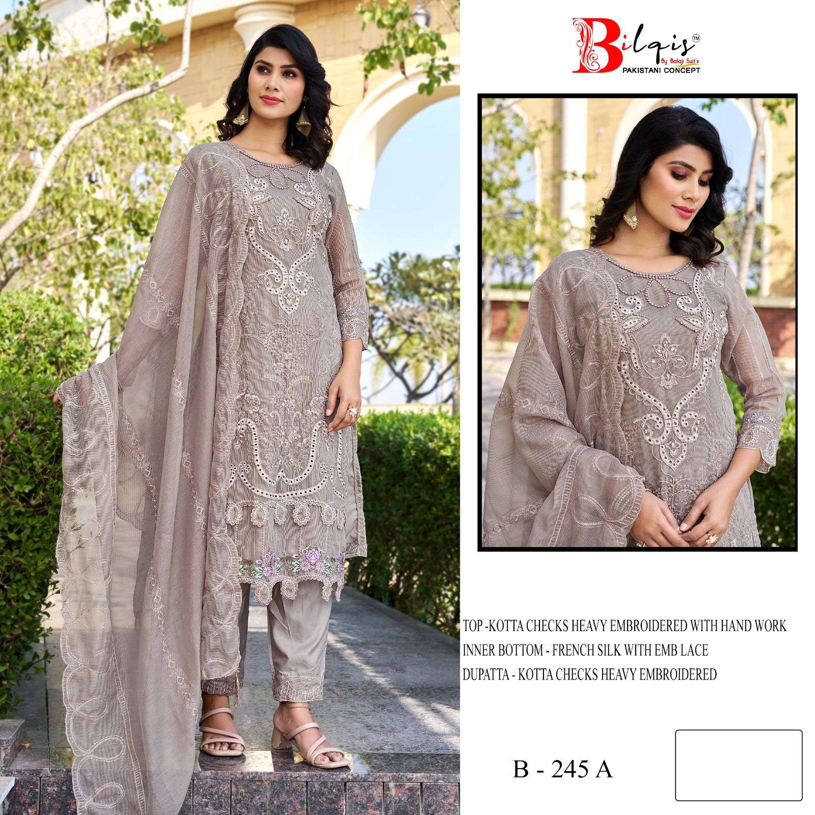 BILQIS B 245 KOTA CHECKS HEAVY EMBROIDERED SUIT TO ATTRACTIV...