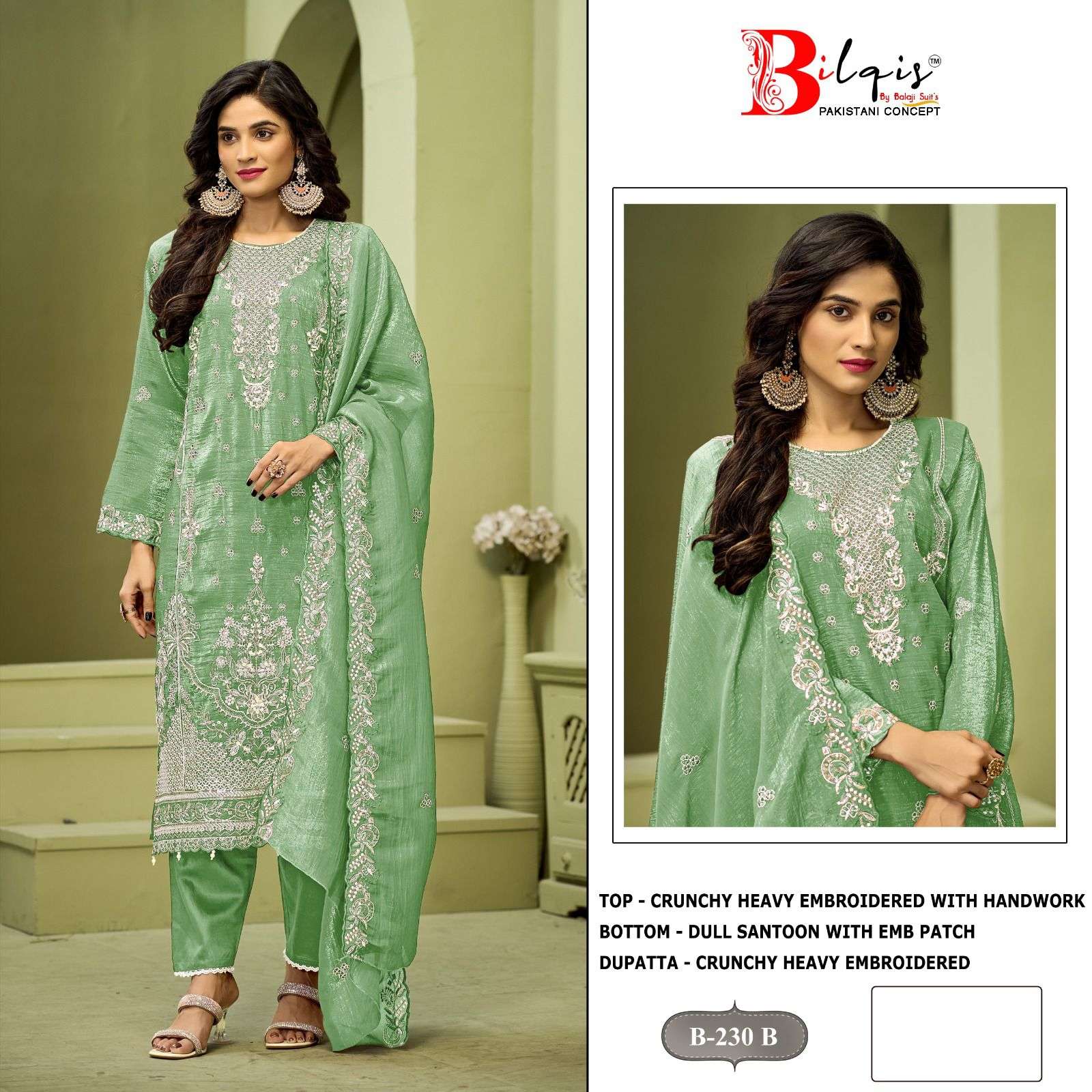 BILQIS B 230 CRUNCHY HEAVY HANDWORK PAKISTANI FASHION SUIT A...