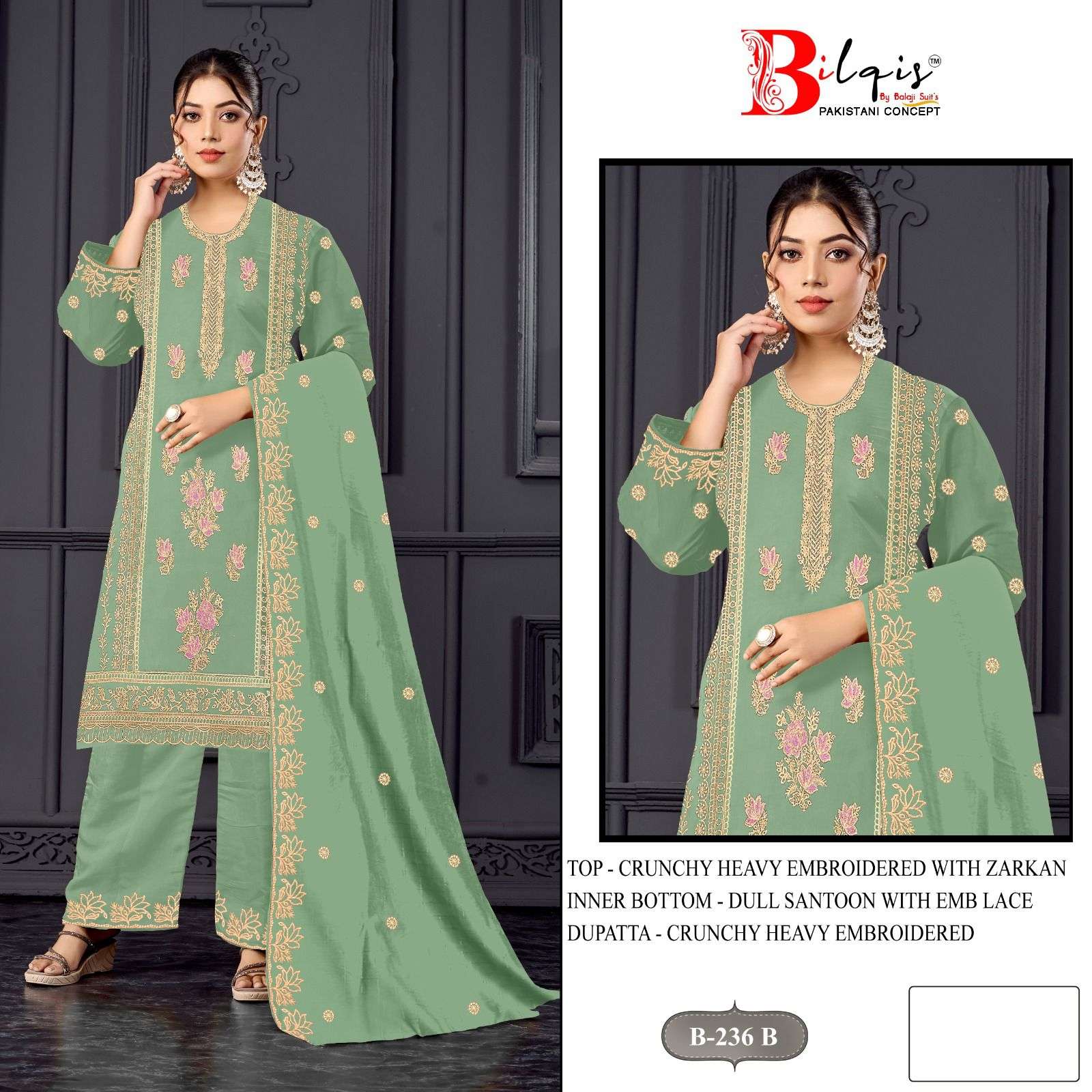 BILQIS B 236 CRUNCHY HEAVY EMBROIDERED PAKISTANI STYLE SUIT ...