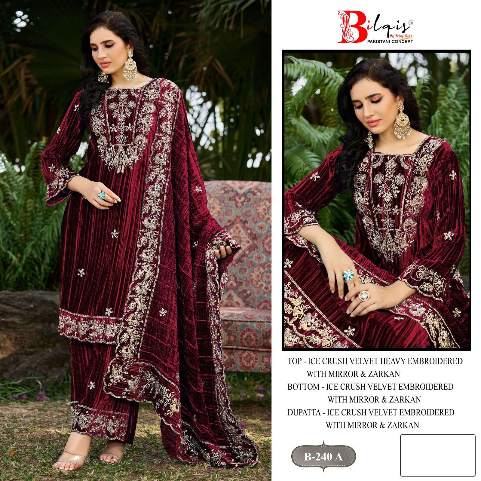 BILQIS B 240 VELVET CRUSH HEAVY EMBROIDERED SUIT AT WEDDING ...