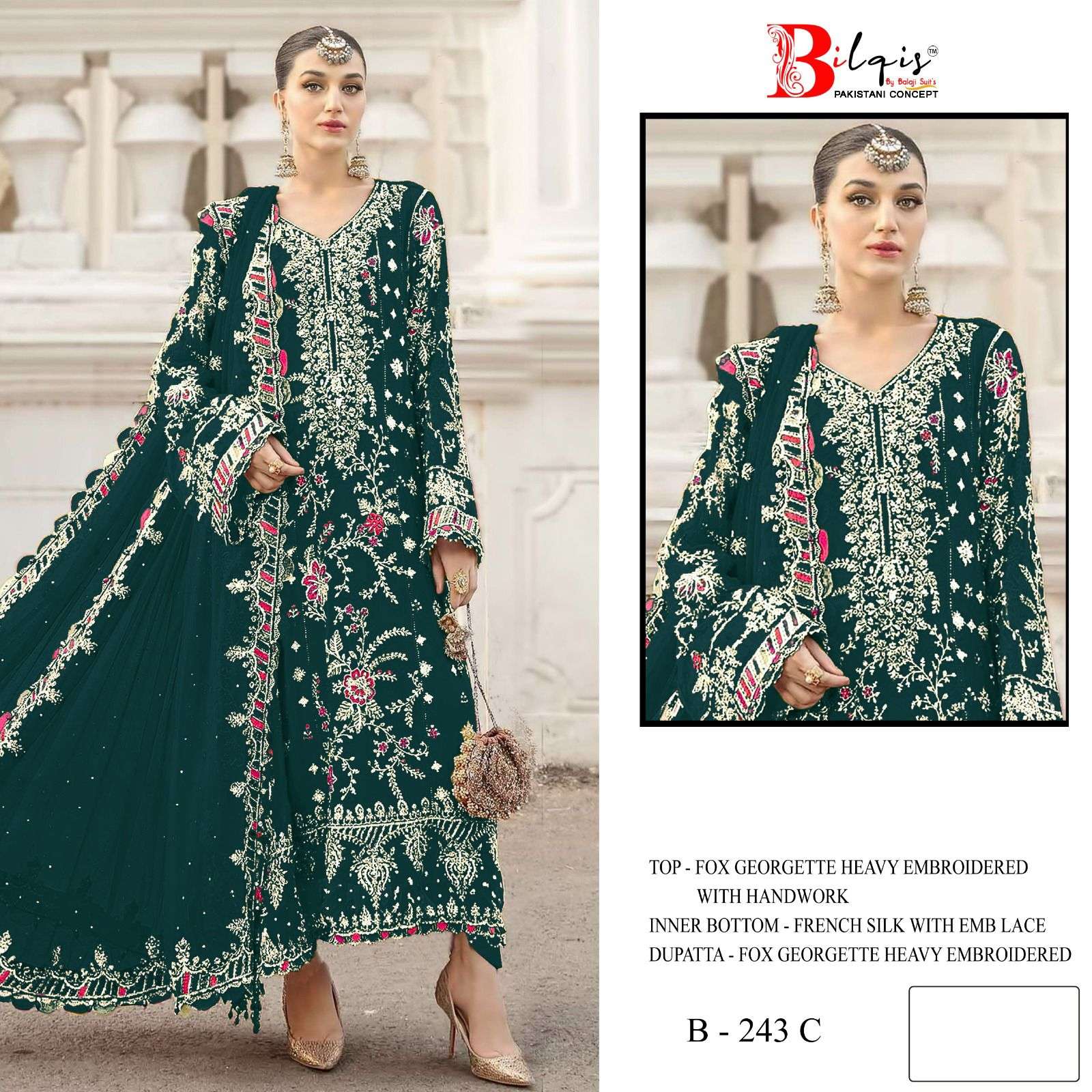 BILQIS B 243 GEORGETTE HEAVY FANCY WORK PAKISTANI VIRAL OUTF...