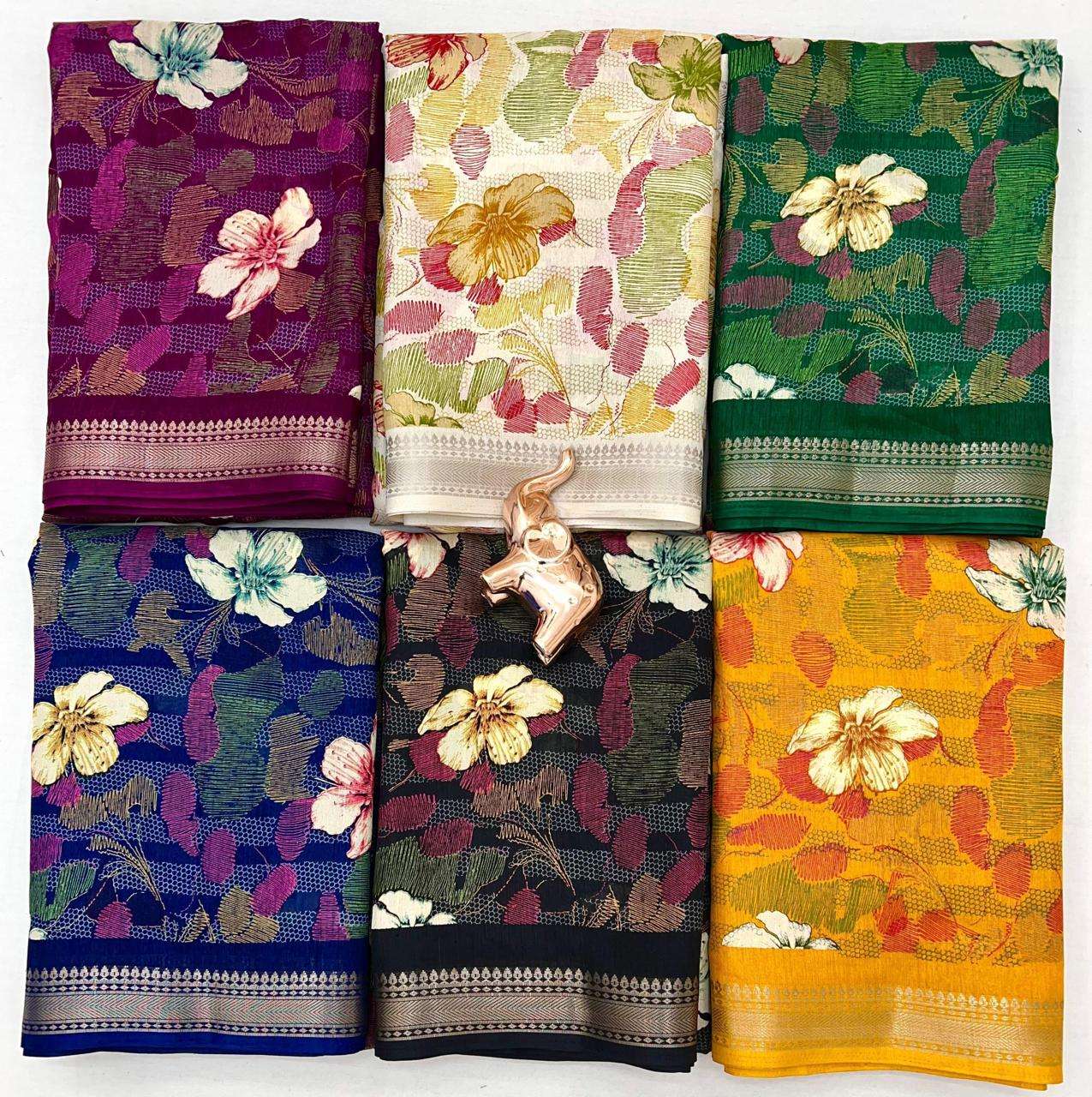 Blended cotton sarees with amazing floral print wholesale sa...